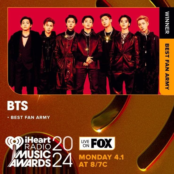 BTS получили 5 наград на iHeartRadio Music Awards 2024